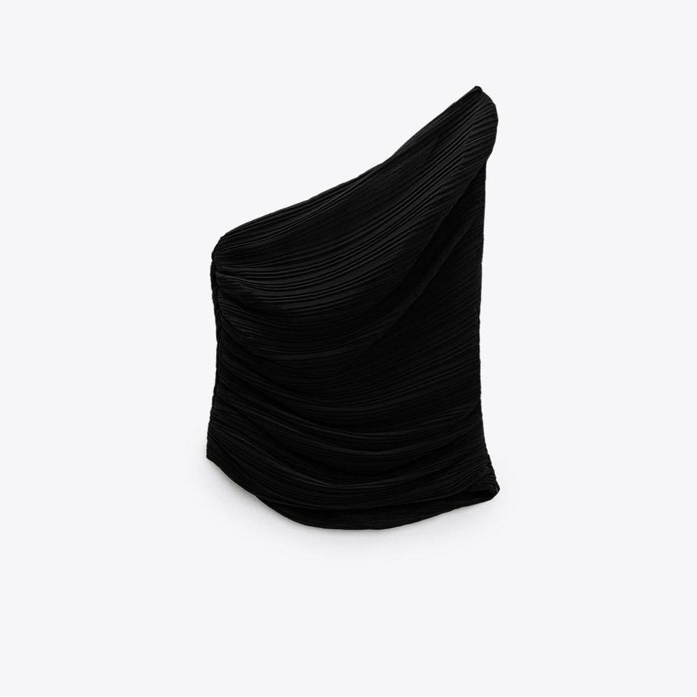 Zara Asymmetric Pleated Top in Black